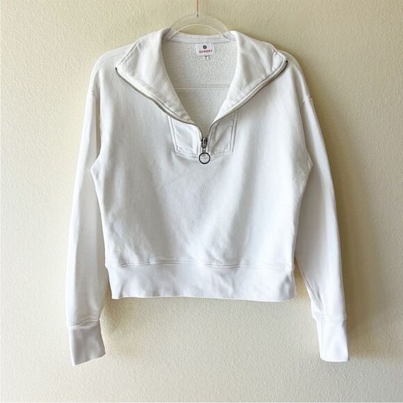 Anthropologie Sundry Semi Cropped Collared Quarter Zip Pullover - Picture 1 of 8